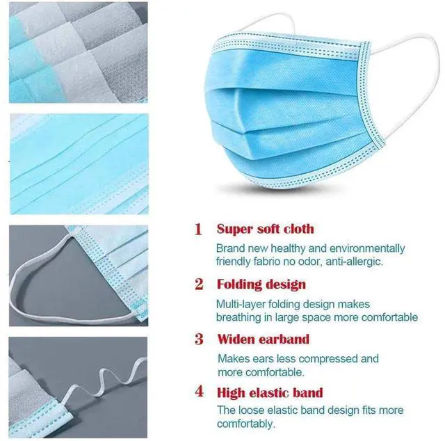 Alt view image 4 of 7 - 50PCS Disposable Face Mask Mouth Mask protective Face Cover Dental Industrial Mouth Cover Ear Loop