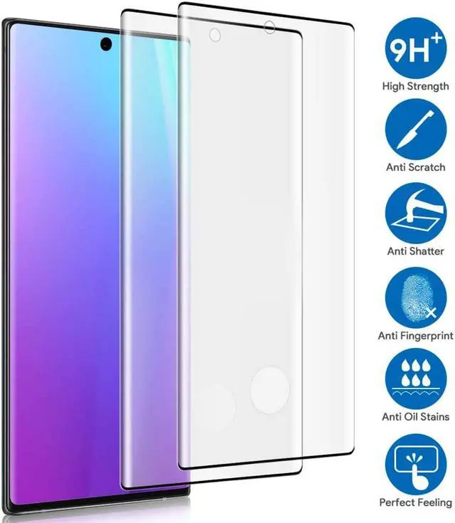 Alt view image 2 of 7 - 2 Pack Galaxy Note 10+ Screen Protector Tempered Glass 9H Hardness 3D Curved Full Coverage HD Protetive Film Fingerprint Compatible for Samsung Galaxy Note 10+ / Note 10 Plus