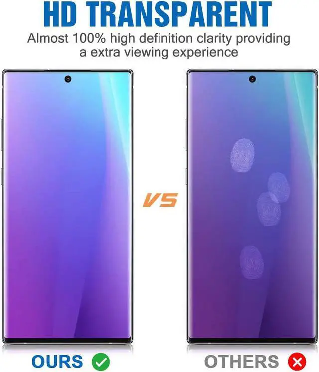 Alt view image 3 of 7 - 2 Pack Galaxy Note 10+ Screen Protector Tempered Glass 9H Hardness 3D Curved Full Coverage HD Protetive Film Fingerprint Compatible for Samsung Galaxy Note 10+ / Note 10 Plus