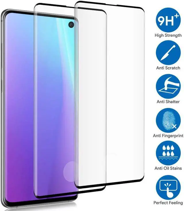 Alt view image 2 of 7 - 2 Pack Galaxy S10 Screen Protector Tempered Glass Full Coverage Fingerprint Compatible 3D Curved Glass HD Screen Anti-Scratch for Samsung Galaxy S10 - 6.1 inch
