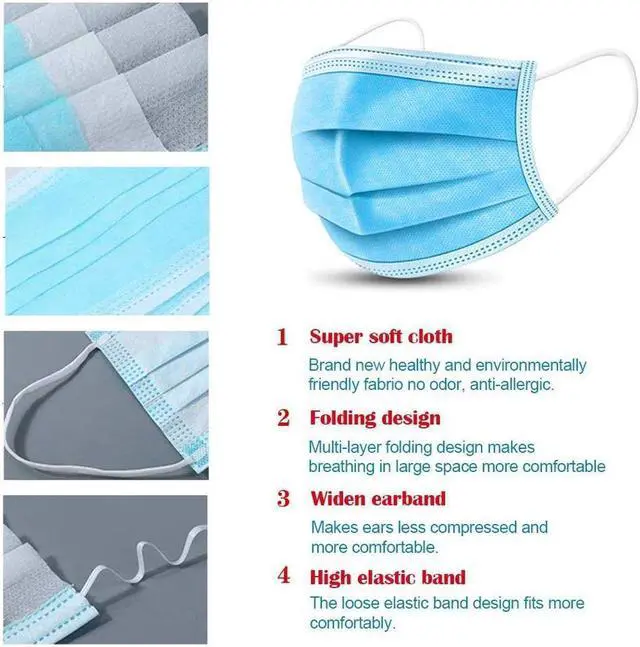 Alt view image 4 of 7 - 100PCS Disposable Face Mask Mouth Mask protective Face Cover Dental Industrial Mouth Cover Ear Loop