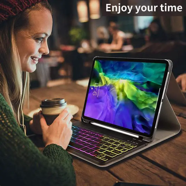 Alt view image 7 of 7 - Keyboard Case for iPad Pro 11 2020 2nd Generation & 2018 Magnetical Detachable Wireless Keyboard with Pencil Holder [Support Apple Pencil Charging] - PU Leather Folio Stand Cover with 7 Colors Backlit