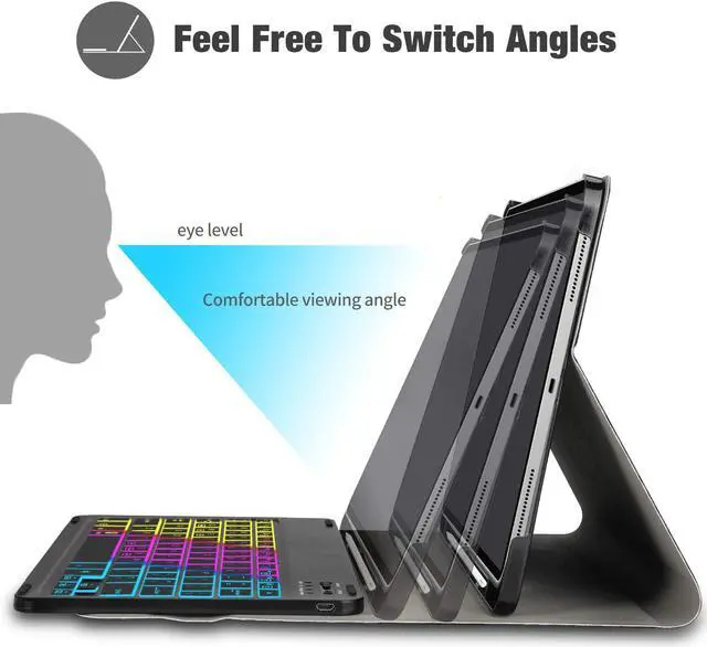 Alt view image 4 of 7 - Keyboard Case for iPad Pro 11 2020 2nd Generation & 2018 Magnetical Detachable Wireless Keyboard with Pencil Holder [Support Apple Pencil Charging] - PU Leather Folio Stand Cover with 7 Colors Backlit
