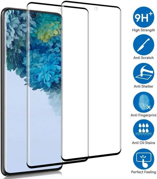 Alt view image 2 of 7 - 2 Pack Galaxy S20 Ultra 6.9" Screen Protector Tempered Glass 9H Hardness 3D Curved Full Coverage HD Protetive Film Fingerprint Compatible for Samsung Galaxy S20 Ultra