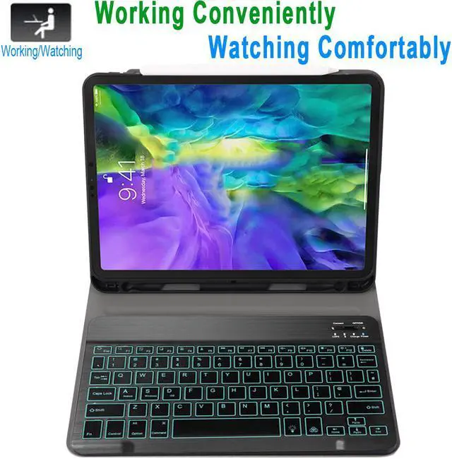 Alt view image 5 of 7 - iPad Pro 11 Keyboard Case 2020 2nd Generation with Pencil Holder 7 Colors Backlit Smart Cover with Detachable Wireless Keyboard for iPad Pro 11 2020