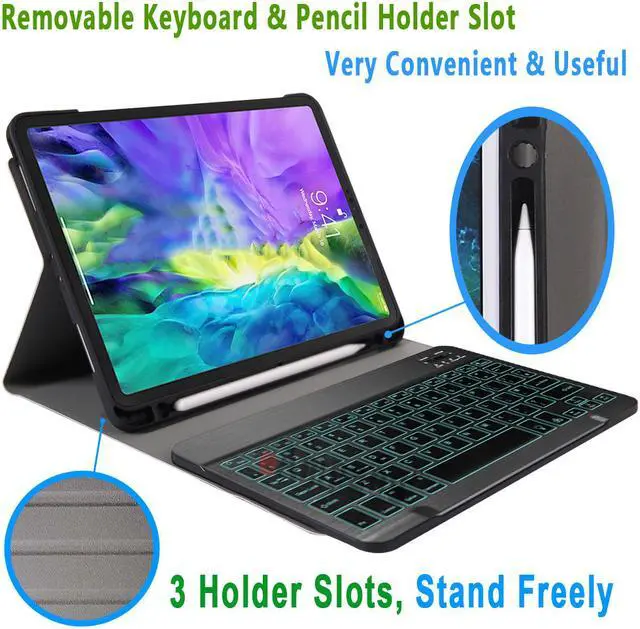 Alt view image 6 of 7 - iPad Pro 11 Keyboard Case 2020 2nd Generation with Pencil Holder 7 Colors Backlit Smart Cover with Detachable Wireless Keyboard for iPad Pro 11 2020