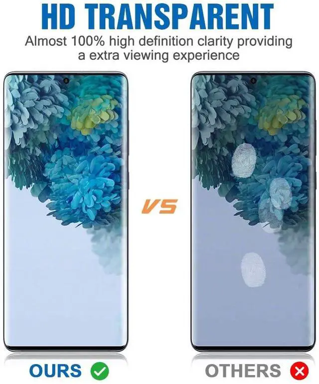 Alt view image 4 of 7 - 2 Pack Galaxy S20 Ultra 6.9" Screen Protector Tempered Glass 9H Hardness 3D Curved Full Coverage HD Protetive Film Fingerprint Compatible for Samsung Galaxy S20 Ultra
