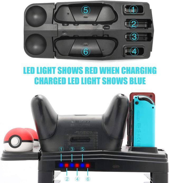 Alt view image 3 of 7 - Controller Charger for Nintendo Switch Charging Dock for Nintendo Switch 4 Joy-Cons 4 Pro Controllers and 2 Poke Ball Plus Controllers Storage Rack for Nintendo Switch Holder for 8 Switch Games