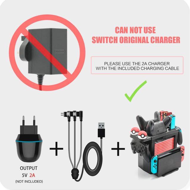 Alt view image 7 of 7 - Controller Charger for Nintendo Switch Charging Dock for Nintendo Switch 4 Joy-Cons 4 Pro Controllers and 2 Poke Ball Plus Controllers Storage Rack for Nintendo Switch Holder for 8 Switch Games