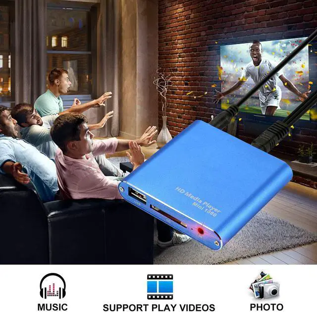 Alt view image 4 of 7 - HDMI Media Player Blue Mini 1080p Full-HD Ultra HDMI Digital Media Player for MKV / RM- HDD USB Drives and SD Cards