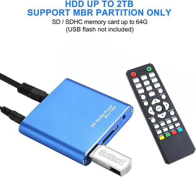 Alt view image 3 of 7 - HDMI Media Player Blue Mini 1080p Full-HD Ultra HDMI Digital Media Player for MKV / RM- HDD USB Drives and SD Cards