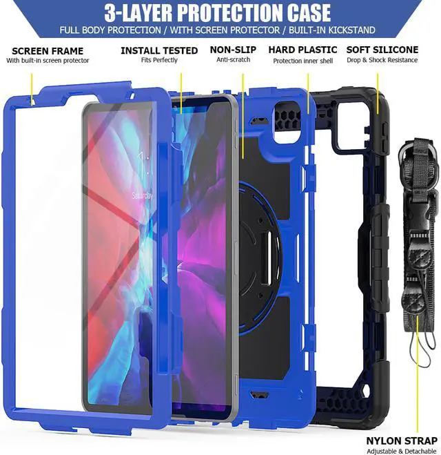 Alt view image 2 of 6 - Case for New iPad Pro 11 Inch 2020 2nd Generation with 360 Degree Rotating Hand and Shoulder Strap Heavy Duty Shockproof Protective Cover for iPad Pro 11 2020 & 2018