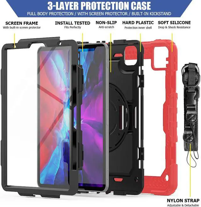 Alt view image 2 of 6 - Case for New iPad Pro 11 Inch 2020 2nd Generation with 360 Degree Rotating Hand and Shoulder Strap Heavy Duty Shockproof Protective Cover for iPad Pro 11 2020 & 2018