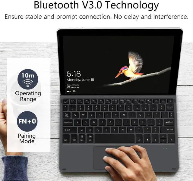 Alt view image 6 of 6 - Microsoft Surface Go 10 inch 2018 Type Cover with 7-Color LED Backlits Slim Portable Wireless Bluetooth Keyboard with Trackpad for Microsoft Surface Go 10" 2018