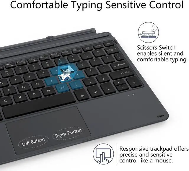 Alt view image 4 of 6 - Microsoft Surface Go 10 inch 2018 Type Cover with 7-Color LED Backlits Slim Portable Wireless Bluetooth Keyboard with Trackpad for Microsoft Surface Go 10" 2018