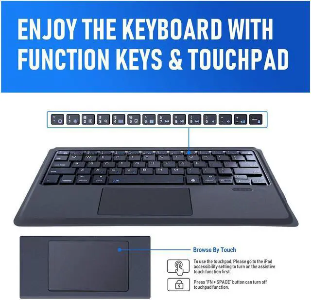 Alt view image 4 of 7 - PU Leather Wireless Keyboard Case for iPad 10.2 with Touchpad for iPad 2019 7th Generation Auto Sleep Wake