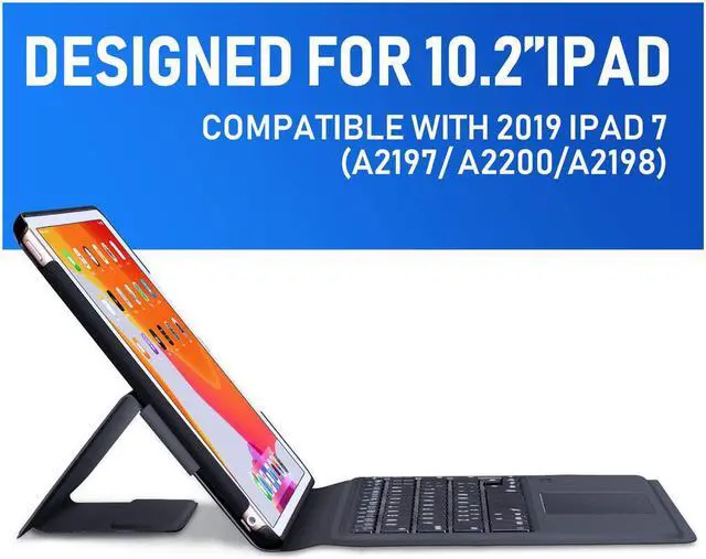 Alt view image 2 of 7 - PU Leather Wireless Keyboard Case for iPad 10.2 with Touchpad for iPad 2019 7th Generation Auto Sleep Wake