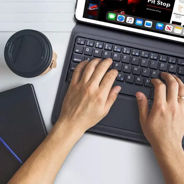 Alt view image 7 of 7 - PU Leather Wireless Keyboard Case for iPad 10.2 with Touchpad for iPad 2019 7th Generation Auto Sleep Wake