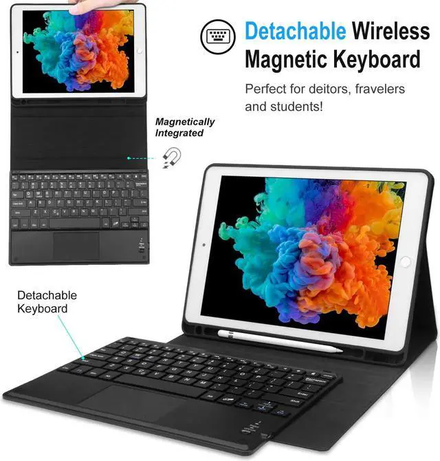 Alt view image 4 of 7 - Touchpad Keyboard Case for iPad 10.2 7th Gen Keyboard Case 2019 / iPad Air 3 / iPad 10.5 2017 Touchpad Keyboard Bluetooth Slim Leather Folio Smart Cover with Pencil Holder for iPad 10.2" 10.5"