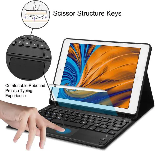 Alt view image 5 of 7 - iPad 9.7 Keyboard Case with Touchpad for iPad 9.7 2018 6th Gen / iPad 9.7 2017 5th Gen / iPad Pro 9.7 / iPad Air 2 / 1 Detachable Bluetooth Keyboard Leather Folio Smart Slim Case with Pencil Holder