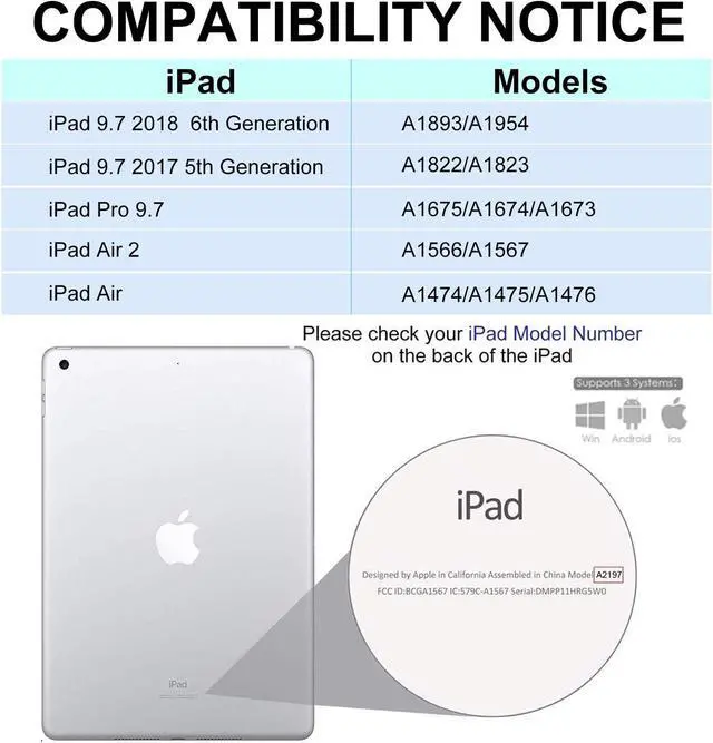 Alt view image 2 of 7 - iPad 9.7 Keyboard Case with Touchpad for iPad 9.7 2018 6th Gen / iPad 9.7 2017 5th Gen / iPad Pro 9.7 / iPad Air 2 / 1 Detachable Bluetooth Keyboard Leather Folio Smart Slim Case with Pencil Holder