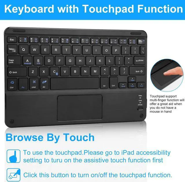 Alt view image 3 of 7 - iPad 9.7 Keyboard Case with Touchpad for iPad 9.7 2018 6th Gen / iPad 9.7 2017 5th Gen / iPad Pro 9.7 / iPad Air 2 / 1 Detachable Bluetooth Keyboard Leather Folio Smart Slim Case with Pencil Holder