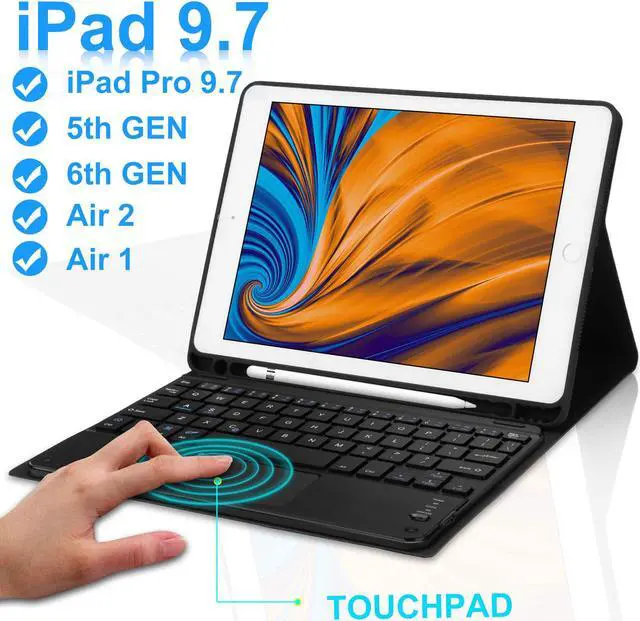 Main image of iPad 9.7 Keyboard Case with Touchpad for iPad 9.7 2018 6th Gen / iPad 9.7 2017 5th Gen / iPad Pro 9.7 / iPad Air 2 / 1 Detachable Bluetooth Keyboard Leather Folio Smart Slim Case with Pencil Holder