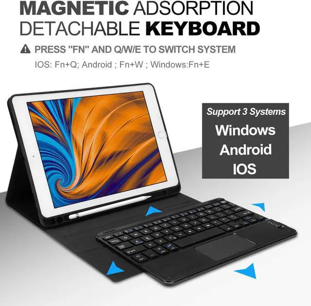 Alt view image 4 of 7 - iPad 9.7 Keyboard Case with Touchpad for iPad 9.7 2018 6th Gen / iPad 9.7 2017 5th Gen / iPad Pro 9.7 / iPad Air 2 / 1 Detachable Bluetooth Keyboard Leather Folio Smart Slim Case with Pencil Holder