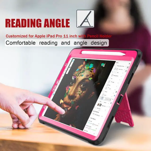Alt view image 5 of 7 - iPad Pro 11 Case 2020 2nd Generation Heavy Shockproof Protective Cover with Pencil Holder / Shoulder Strap / Stand
