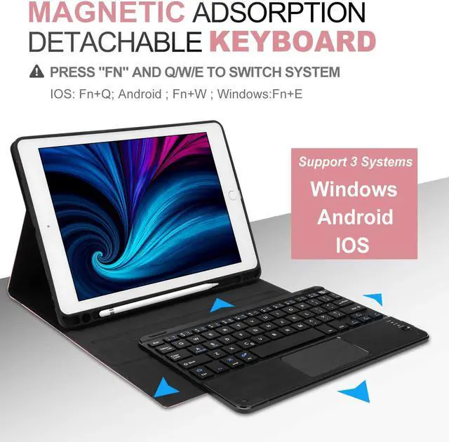 Alt view image 6 of 7 - iPad 9.7 Keyboard Case with Touchpad for iPad 2018 6th Gen / iPad 2017 5th Gen / iPad Pro 9.7 / iPad Air 2 / 1 Detachable Bluetooth Keyboard Leather Folio Smart Slim Case with Pencil Holder
