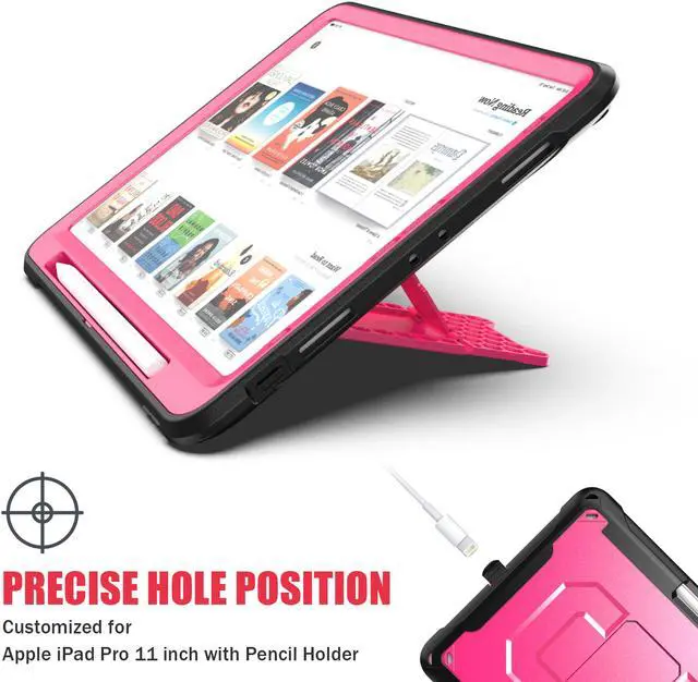 Alt view image 4 of 7 - iPad Pro 11 Case 2020 2nd Generation Heavy Shockproof Protective Cover with Pencil Holder / Shoulder Strap / Stand