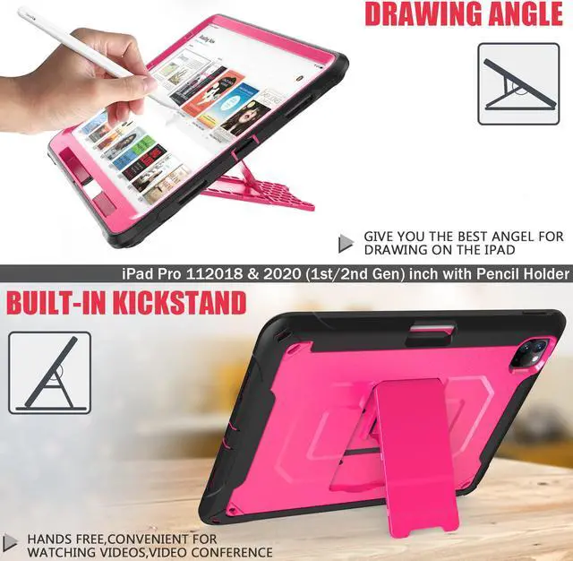 Alt view image 7 of 7 - iPad Pro 11 Case 2020 2nd Generation Heavy Shockproof Protective Cover with Pencil Holder / Shoulder Strap / Stand