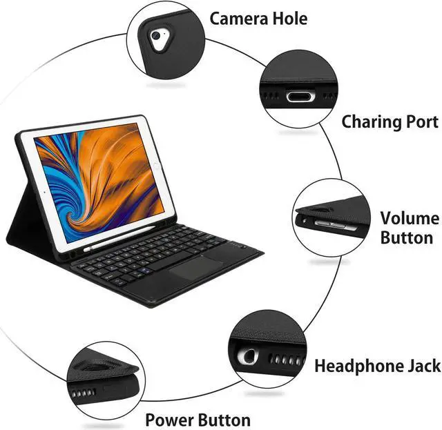 Alt view image 7 of 7 - iPad 9.7 Keyboard Case with Touchpad for iPad 9.7 2018 6th Gen / iPad 9.7 2017 5th Gen / iPad Pro 9.7 / iPad Air 2 / 1 Detachable Bluetooth Keyboard Leather Folio Smart Slim Case with Pencil Holder
