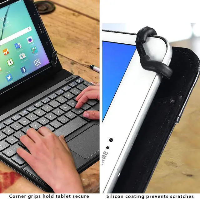 Alt view image 7 of 7 - TouchPad Keyboard Case for 9"  - 11" Tablets 9 / 9.7 / 10 / 10.1 / 10.5 inch Tablets | 2-in-1 Bluetooth Wireless Keyboard and Leather Folio Cover Black | iPadOS Android Windows Support