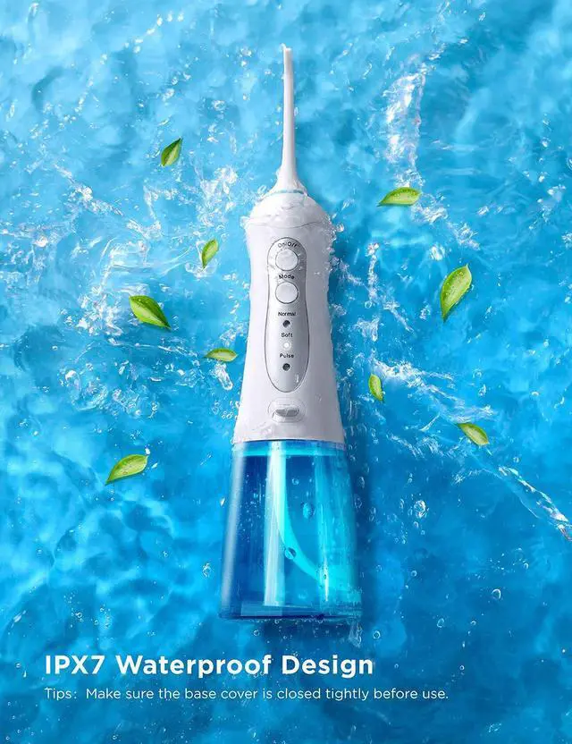 Alt view image 6 of 7 - Water Flosser Cordless Teeth Cleaner with 3 Modes 4 Jets, Portable Dental Oral Irrigator, IPX7 Waterproof and USB Rechargeable with 300ML Water Tank for Travel Home Braces and Bridges Care