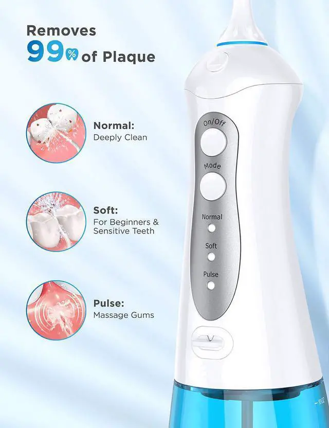 Alt view image 4 of 7 - Water Flosser Cordless Teeth Cleaner with 3 Modes 4 Jets, Portable Dental Oral Irrigator, IPX7 Waterproof and USB Rechargeable with 300ML Water Tank for Travel Home Braces and Bridges Care