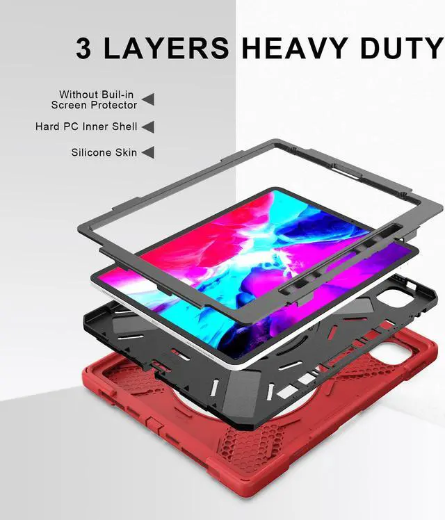 Alt view image 5 of 7 - iPad Pro 12.9 Case 2020 2018  - Shockproof Cover with Shoulder Strap, Hand Strap, Pencil Hoder / Kickstand for iPad Pro 12.9 4th Gen 2020 [Support 2nd Gen iPad Pencil Charging] / 3rd Gen 2018