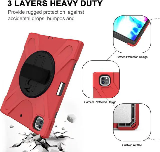 Alt view image 2 of 7 - iPad Pro 12.9 Case 2020 2018  - Shockproof Cover with Shoulder Strap, Hand Strap, Pencil Hoder / Kickstand for iPad Pro 12.9 4th Gen 2020 [Support 2nd Gen iPad Pencil Charging] / 3rd Gen 2018