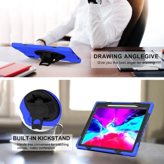 Alt view image 4 of 7 - iPad Pro 12.9 Case 2020 2018  - Shockproof Cover with Shoulder Strap, Hand Strap, Pencil Hoder / Kickstand for iPad Pro 12.9 4th Gen 2020 [Support 2nd Gen iPad Pencil Charging] / 3rd Gen 2018
