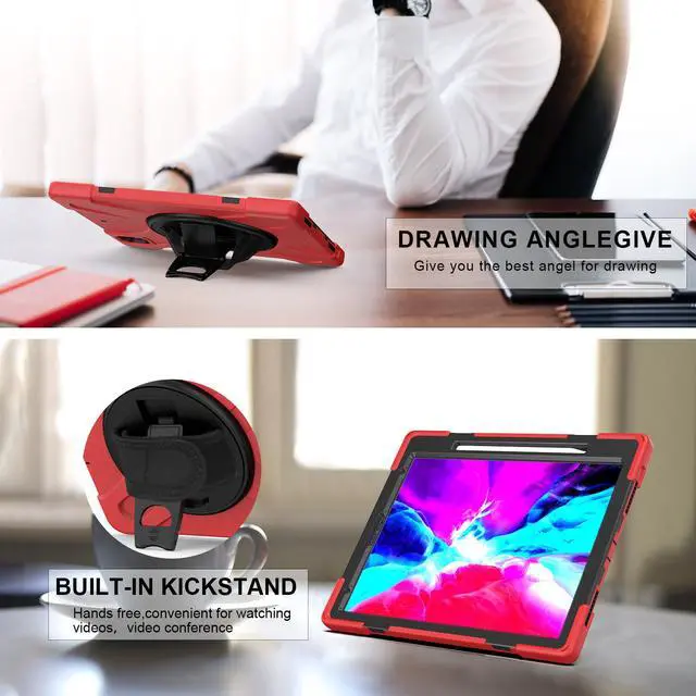 Alt view image 4 of 7 - iPad Pro 12.9 Case 2020 2018  - Shockproof Cover with Shoulder Strap, Hand Strap, Pencil Hoder / Kickstand for iPad Pro 12.9 4th Gen 2020 [Support 2nd Gen iPad Pencil Charging] / 3rd Gen 2018
