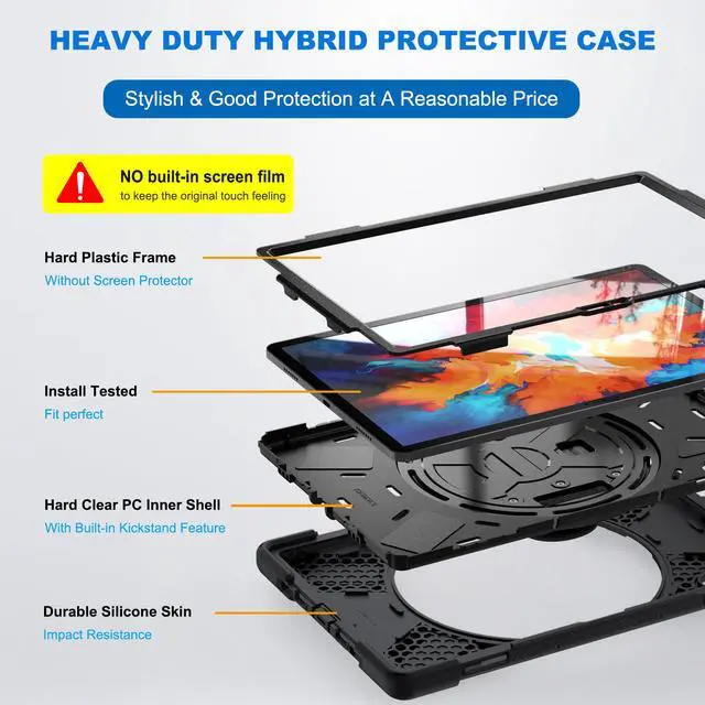 Alt view image 3 of 7 - Case for Lenovo Tab P11 Pro 11.5 inch 2020 Model: TB-J706F/J706L Heavy Duty Rugged Protective Cover with 360 Swivel Kickstand Handle Hand Strap & Shoulder Strap