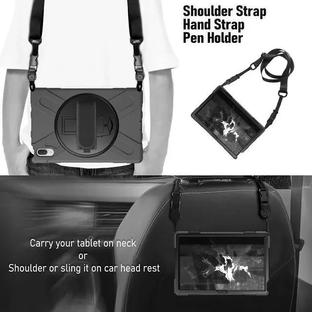 Alt view image 6 of 7 - Case for Lenovo Tab P11 Pro 11.5 inch 2020 Model: TB-J706F/J706L Heavy Duty Rugged Protective Cover with 360 Swivel Kickstand Handle Hand Strap & Shoulder Strap