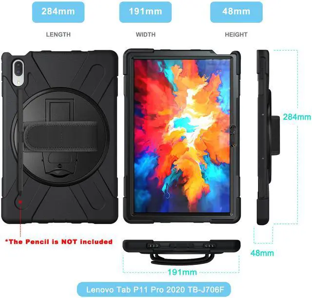 Alt view image 7 of 7 - Case for Lenovo Tab P11 Pro 11.5 inch 2020 Model: TB-J706F/J706L Heavy Duty Rugged Protective Cover with 360 Swivel Kickstand Handle Hand Strap & Shoulder Strap