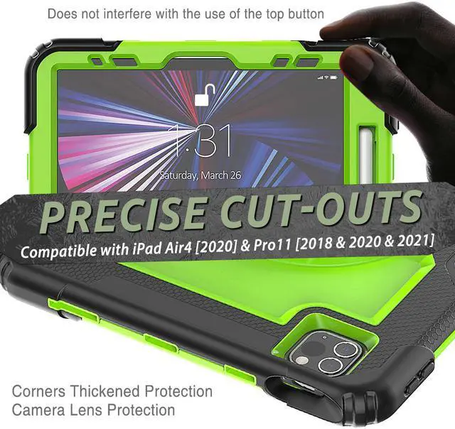 Alt view image 2 of 7 - iPad Pro 11 inch Case 2021 3rd Generation with Pencil Holder / Screen Protector / Stand / Shoulder Strap Shockproof Protective Cover for iPad Pro 11 Inch 2021 2020 2018 and iPad Air 4 10.9 2020