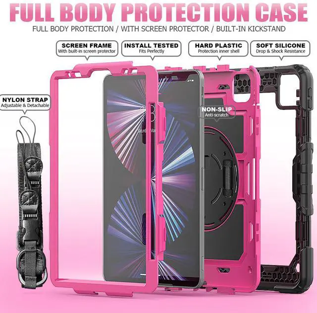 Alt view image 2 of 7 - iPad Pro 11 inch Case 2021 3rd Generation with Pencil Holder / Screen Protector / Stand / Shoulder Strap Shockproof Protective Cover for iPad Pro 11 Inch 2021 2020 2018 and iPad Air 4 10.9 2020