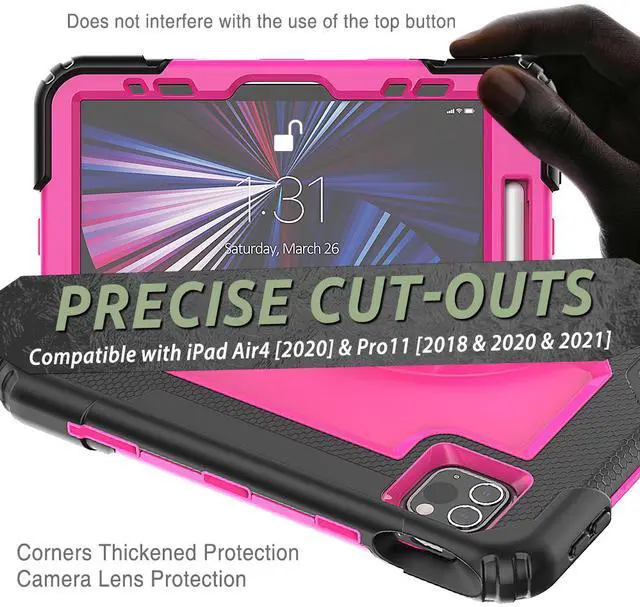 Alt view image 4 of 7 - iPad Pro 11 inch Case 2021 3rd Generation with Pencil Holder / Screen Protector / Stand / Shoulder Strap Shockproof Protective Cover for iPad Pro 11 Inch 2021 2020 2018 and iPad Air 4 10.9 2020