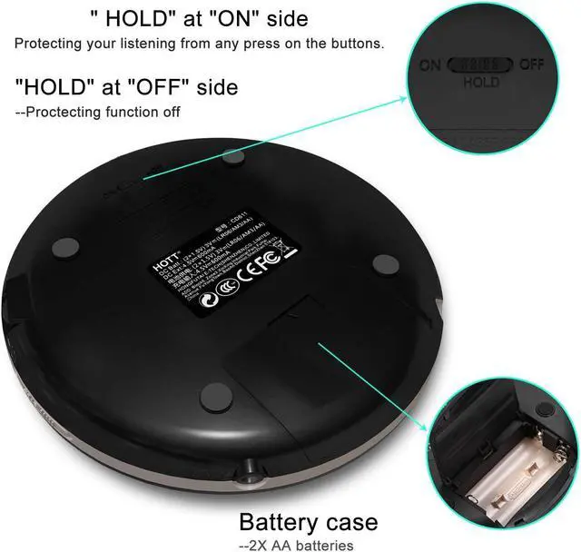 Alt view image 6 of 7 - Rechargeable Portable CD Player HAMAXA Personal Disc Player with LCD Display Compact Anti-Shock Anti-Scratch Skip Protection Memory Feature Small Music Walkman CD Player for Kids & Adults