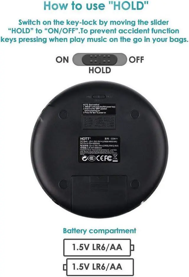 Alt view image 4 of 7 - Rechargeable Portable CD Player HAMAXA Personal Disc Player with LCD Display Compact Anti-Shock Anti-Scratch Skip Protection Memory Feature Small Music Walkman CD Player for Kids & Adults