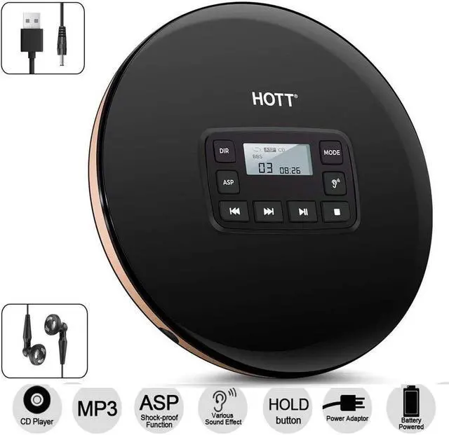 Main image of Rechargeable Portable CD Player HAMAXA Personal Disc Player with LCD Display Compact Anti-Shock Anti-Scratch Skip Protection Memory Feature Small Music Walkman CD Player for Kids & Adults