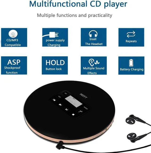 Alt view image 2 of 7 - Rechargeable Portable CD Player HAMAXA Personal Disc Player with LCD Display Compact Anti-Shock Anti-Scratch Skip Protection Memory Feature Small Music Walkman CD Player for Kids & Adults